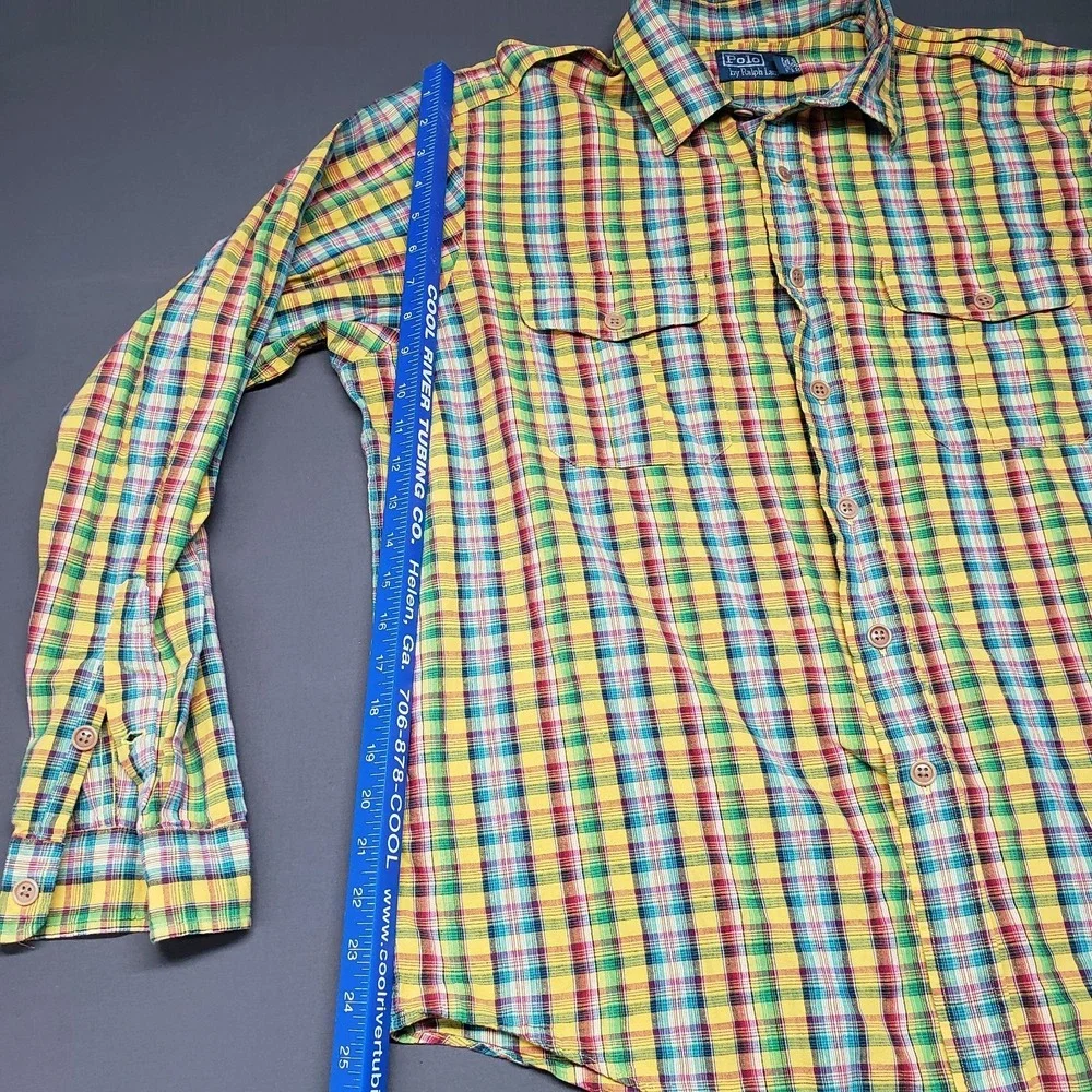 POLO RALPH LAUREN XLMen's‎ Bright Madras Plaid Epaulettes Button Down Shirt